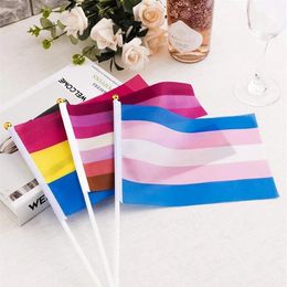 Rainbow Pride Flag Small Mini Hand Held Banner Stick Gay LGBT Party Decorations Supplies For Parades Festival DHL GJ0403285w