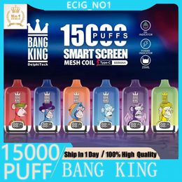 Original Bang King 15000 Puff descartável e cigarros de 1,0 ohm malha 25ml de podréia de bateria de bateria eletrônica CIGS PHURF 15K 0% 2% 3% 5% VAPE VS RANDM