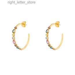 Stud Aide 925 Sterling Silver Colourful Crystal Circle Hoop Earrings Rainbow Zircon C Shape Piercing Earring Women Luxury Jewellery Gift YQ231211