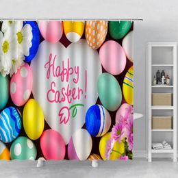 Shower Curtains Easter Curtain Set Hooks Colourful Egg Paint Happy Holiday Home Decoration Bathroom Polyester Fabric Cloth