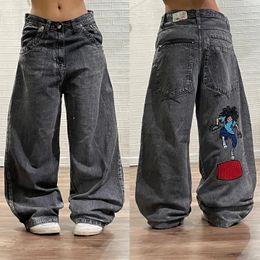 Women's Jeans Y2K Baggy Jeans Womens Hip Hop Cartoon Graphic Embroidery Jeans 90s Retro Pants Harajuku Goth High Waist Wide Trouser Streetwear 231211