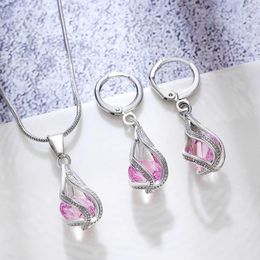 Necklace Earrings Set Luxury Zircon Water Drop And Pendant For Women Fashion Wedding Party Jewelry Accessories