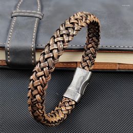 Charm Bracelets Fashion Men's Leather Bracelet Retro Single Layer Simple Punk Stainless Steel Make Old Locks Jewellery Birthday Gift