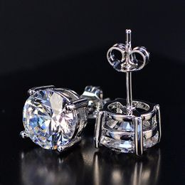 Round Cut Stud Earrings 18k White Gold Filled Mens Womens Genuine Clear Cubic Zirconia Earrings Prevent Allergy276Q