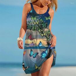 Casual Dresses 3d Butterfly Print Dress For Women Sexy Sleeveless Summer Ladies Halter Boho Vintage Beachwear Girls Clothes