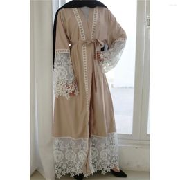 Ethnic Clothing Muslim Abayas For Women Open Dress Temperament Elegance Lace-up Loose Simple Solid Colour Long