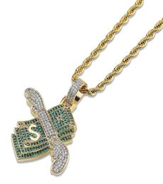 Hip Hop Verde CZ Cubic Zirconia Pave Bling Ice Out Flying Dollar Money Pendenti Collana per uomo Rapper Gioielli Drop X0703858920