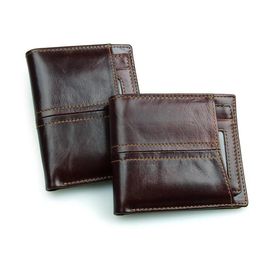 Genuine Leather Men Wallets Bifold Short Men Purse Male Clutch With Card Holder Coin Purses Wallet Brown Dollar 222o