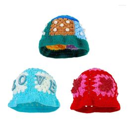 Berets Breathable Flower Bucket Hat Crochet Fisherman With Pearl