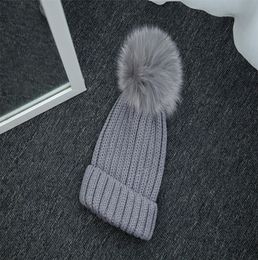 Fashion Noble Winter Knitted Real Fur Hat Women Thicken Beanies with Real FOX FUR Fur Pompoms Warm Caps snapback pompon beanie Hat6226777