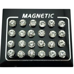 Stud REGELIN 12 Pair lot 4 5 6 7mm Round Crystal Rhinestone Magnet Earring Puck Women Mens Magnetic Fake Ear Plug Jewelry2450