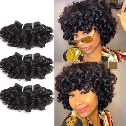 Synthetic Wigs Bouncy Curly Hair Bundles Double Draw Indian 6inch Short Cut Remy Human Hair Natural Black Brown Colour 231211