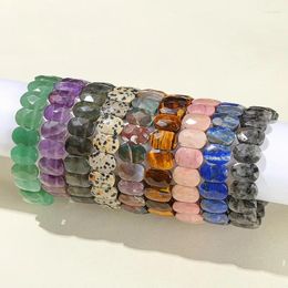 Strand Natural Crystal Rose Quartz Rectangle Stone Row Beaded Platoon Stand Bracelet Women Rank Agates Beads Charm Bangle Jewellery