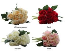 10pcs Artificial Red Rose Heads Flower Bouquet Wedding Bridal Fake Silk Flowers Christmas Party Valentine039s Day Home Decorati6201109