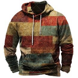 Men's Hoodies Sweatshirts Vintage Men's Hoodie For Sweatshirt 3d Plaid Print Long Sleeve Pullover Street Man Clothing Men's Oversized Hooded Sweater 2023L231122