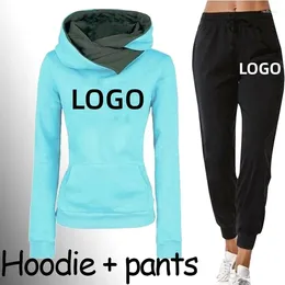 Women's Two Piece Pants Custom Your LOGO/Text/Picture Tracksuit Hooded Sweatshirt Sweatpants Set DIY Ladies Casual Sports Suit Outfits