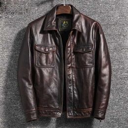 Men's Leather Faux Leather Men Cow Leather Bomber Jacket Genuine Leather Hunter Made Old Jacket Autumn/Winter Coats Thickened Style Male Aviator Jacket NewL231210