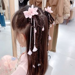 Hanfu Children's Clip Wig Little Girls' Antique Hair Ornament Headwear Flower Ribbon