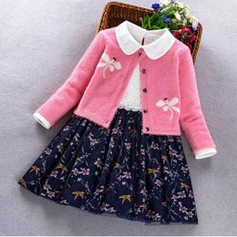 Clothing Sets 2023 Fashion Children Autumn Winter Kids Girls Outfits Long Sleeve Cotton Coat Printing Dress 2pcs Suits Costumes