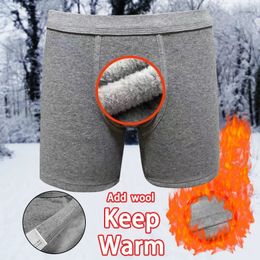 Men's Thermal Underwear Man Winter Thermal Long Underwear Cotton Velvet Boxers Outdoor Sport Thick Warm Up Sexy Lingerie Bulge Penis Pouch Fleece Briefs 231211