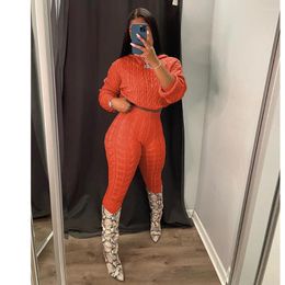 Women's Two Piece Pants Knitted Sweater Set Women Solid Long Sleeve Crop Hoodies Tops Sweat Suit Casual Warm Fall Clothes Matching Sets