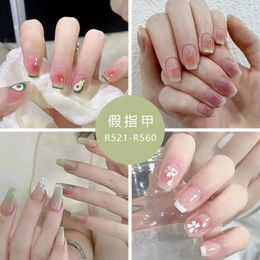 False Nails 24pcs Wearable Pink Press On Fake Tips With Glue Design Lovely Girl Wearing Tools