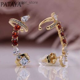 Stud PATAYA New Unique Ear Clip Stud Earrings 585 Rose Gold Colour Water Drop Womem Earrings Square Natural Zircon Fashion Jewellery YQ231211