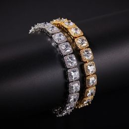 Hip Hop Cube Square Stones Chain Bracelet for Men Women Gold Silver Color Micro Pave Cubic Zircon 10mm259W