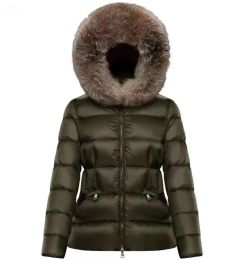 Nylon Short Down Jacket Women Classic Designer Zipper Closure Pockets BeltThick Warm CoatLady Fur Hood Long Winter Outwear