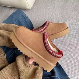 Home Shoes Wool Slippers for Women New Sheepskin and Integrated Thick Sole Snowy Boots with Wrapped Head Half Drag Anti Slip External Wearing Tide