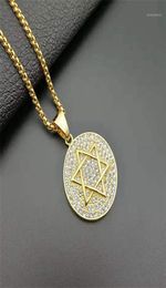 Jewish Star of Necklace MenWomen Bat Mitzvah Gift Stainless Steel Round Israel Judaica Necklace Hebrew Jewelry Dropship16723193