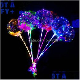 Party Decoration 20Inch Led Light Up Balloon With 70Cm Stick Pole Pobobo Ball Transparent Balloons Toys For Graduation Event Xmas We Dhd47