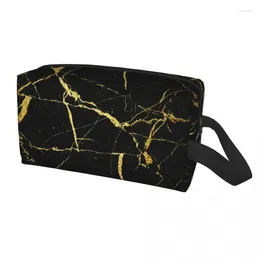 Cosmetic Bags Black Gold Marble Texture Travel Bag Pattern Geometric Graphic Toiletry Makeup Organizer Lady Beauty Storage Dopp Ki