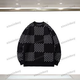 xinxinbuy Men designer Hoodie Sweatshirt Checkerboard jacquard letter long sleeve women blue Black white Grey XS-2XL