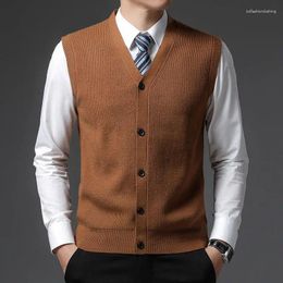 Men's Vests Men Knit Vest Autumn And Winter Add Thick Pure Colour V-neck Cardigan Sweater Middle-aged Fashion Sleeveless Dad Outfit