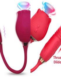 NXY Vibrators Red Yellow Black Rose Shape 2 in 1 Shaped Extended Vibrate Tongue Clitoral Sucking Vibrating Egg Sex Toy Vibrator fo5184403