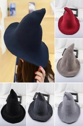 Stingy Brim Hats 2021 Women Modern Witch Hat Foldable Costume Sharp Pointed Wool Felt Halloween Party Warm Autumn Winter Cap5898101