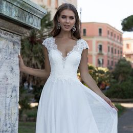 Lace Backless Wedding Dresses For Women Classic V-Neck Sleeveless Tulle A-Line Garden Fashionable Applique Off-Shoulder