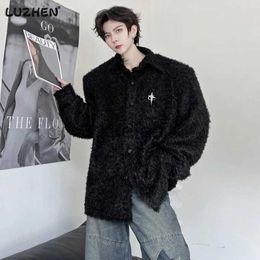 Men's Sweaters LUZHEN Men's New Wool Cardigan Autumn Winter Clothes Shoulder Pad Loose Plush Long Sleeve Shirt Korean Trendy Woolen Tops Ea878c J231211