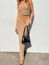 Two Piece Dress Women Tops Skirt Suit Sleeveless Off Shoulder Solid Color Crop Vest Wrapped Long Half Outfit