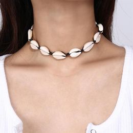 New Fashion Black Rope Chain Natural Seashell Choker Necklace Collar Necklace Shell Choker Necklace for Summer Beach Gife GB866255L