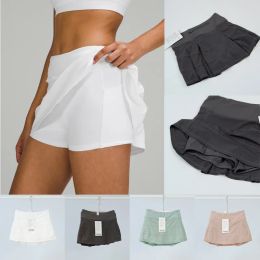 Lu Lu Lemens Yoga Summer Pace Rivals Skirt Tennis Skirts Pleated Gym Clothes Women Running Fitness Golf Pants Shorts Sports Back Waist Pocket Zipper white green pink