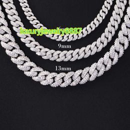 Ice out Full Moissanite Cuban Chain 2rows 6mm 9mm 13mm 925 Solid Silver Moissanite Cuban Link Chain Mans Hip Hop NecklaceGRA