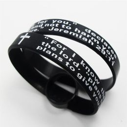 50pcs Jeremiah 2911 Lords Prayer Men Fashion Cross Silicone bracelets Wristbands whole Religious Jesus Jewelry Lots248q