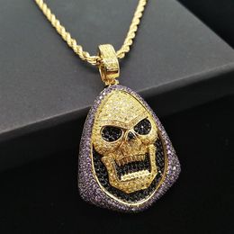 Gold Bling Purple Black Diamond Skeleton Pendant Mens Chain Necklace Hip Hop Iced Out Cubic Zirconia Balentine Day Jewelry Gifts F188b