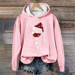 Women's Hoodies Funny Christmas Print Sweatshirt Hooded Pullover Pink Oversize Long Sleeve Xmas Wine Red Ugly Pattern Sweater