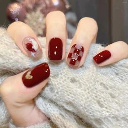 False Nails 24PCS Wear Nail Detachable Fake Piece Jujube Red Sweetheart White Checkerboard Love Art Sticker