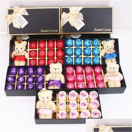 Gift Sets Romantic Rose Soap Flower With Little Cute Bear Doll 12Pcs Box For Valentine Day Or Birthday Gifts Drop Delivery Baby Kids M Dhurc