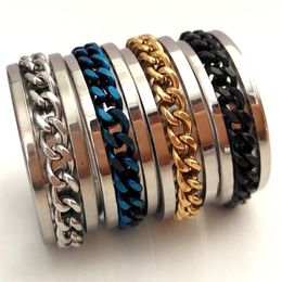 50pcs SPIN chain ring Men's Boy's Cool Rock Punk 316L Stainless Steel Spinner Ring Man Accessories Birthday Gift Xmas Gi262t