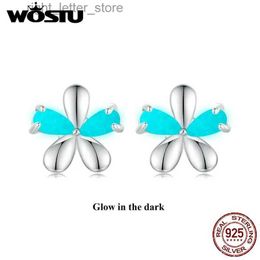 Stud WOSTU 925 Sterling Silver Luminous Flower Stud Earrings For Women 10MM Korea Cute Flowers Ear Studs Fine Jewelry Gift E1714 YQ231211